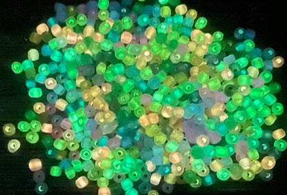 GLOW Matte Glass Beads, 4mm 6/0 Glass Beads, Glow in Dark Frosted Mix Color Seed Beads, Rocailles Beads, Beading Supplies #2314