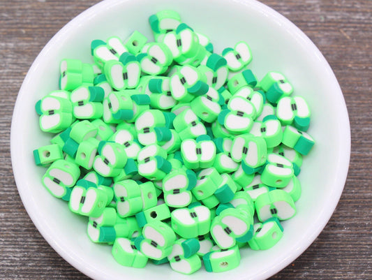 Green Apple Polymer Clay Beads, Fruit Cane Beads, Apple Clay Beads, Sliced Apple Beads, Fruit Clay Beads, Jewelry Beads #85