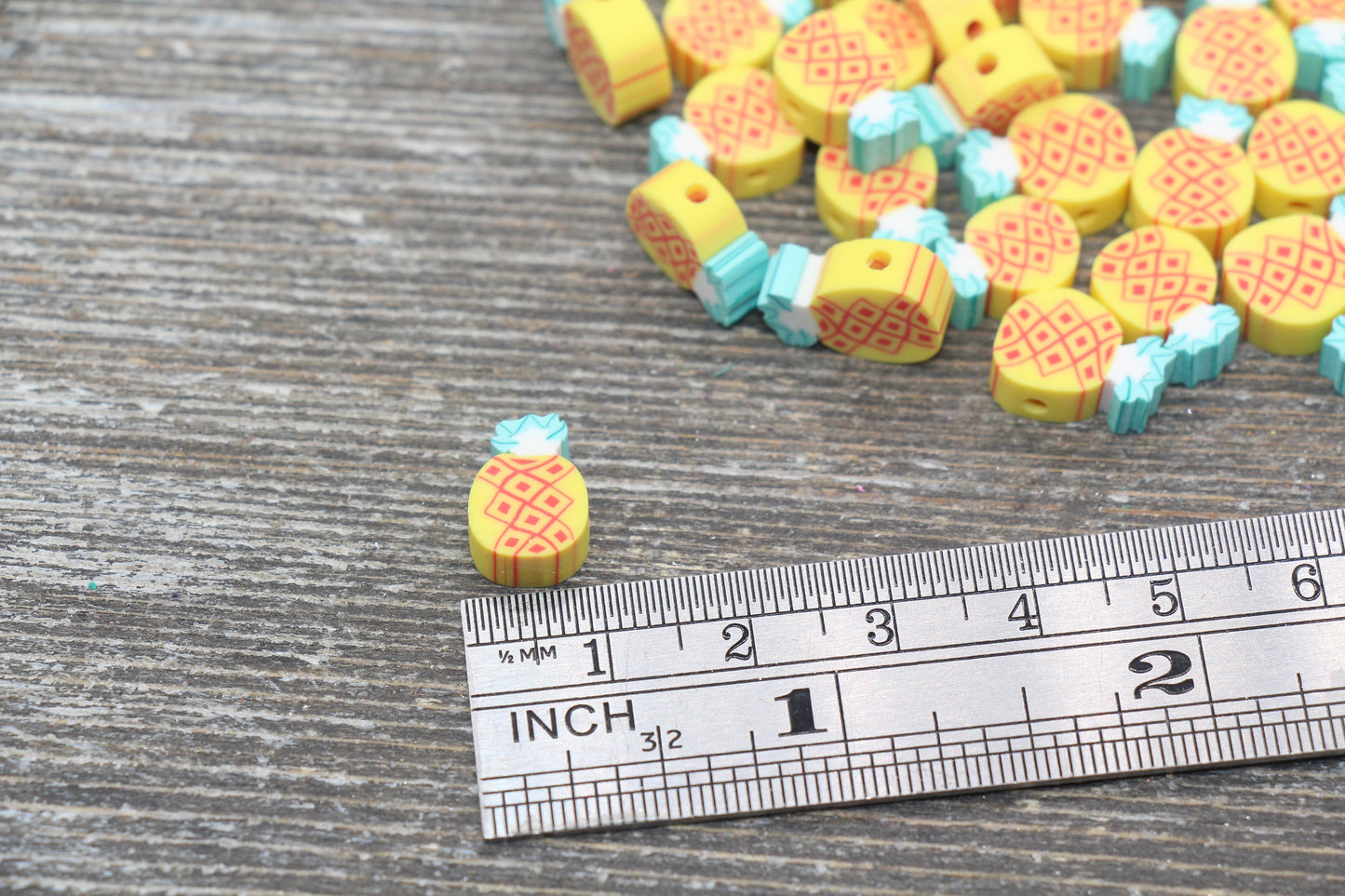 Pineapple Polymer Clay Beads, Fruit Cane Beads, Pineapple Fruit Clay Beads, Jewelry Beads, Bracelet Beads, Loose Polymer Clay Beads #86