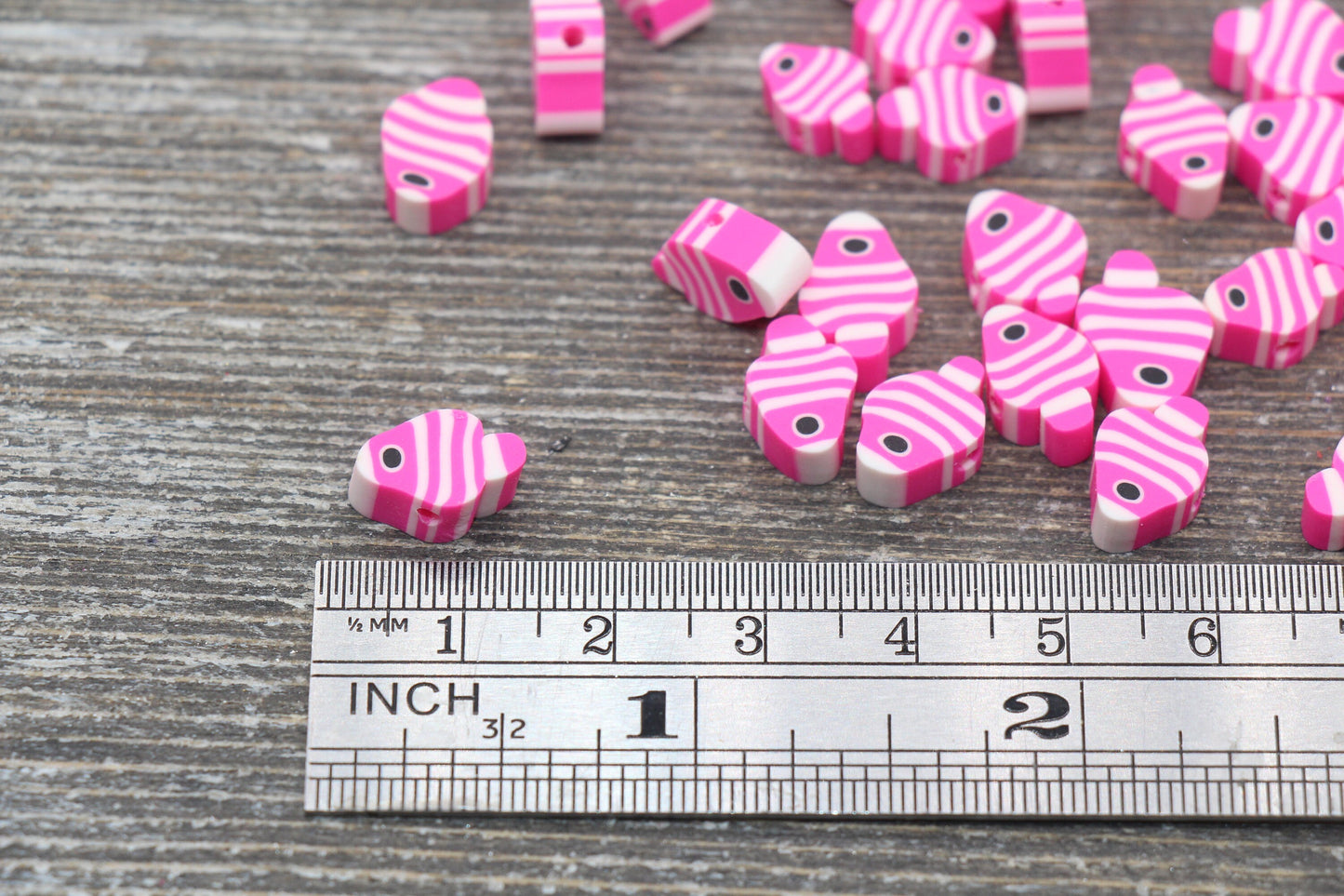 Fish Polymer Clay Beads, Pink Fish Clay Beads, Fish Fimo Cane Beads #88