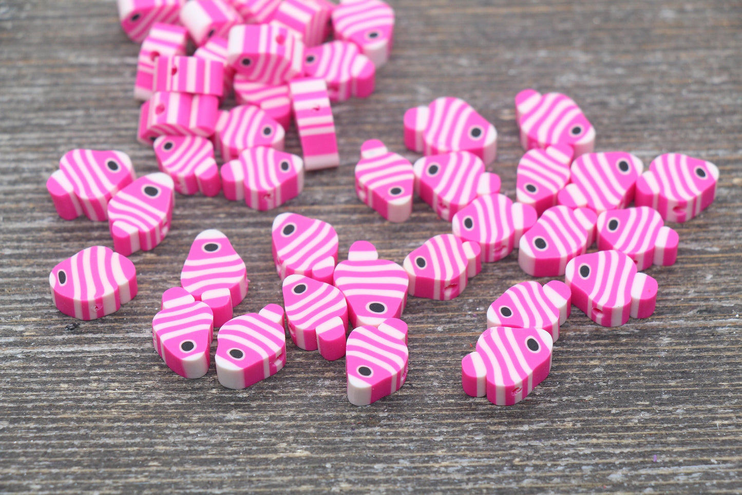 Fish Polymer Clay Beads, Pink Fish Clay Beads, Fish Fimo Cane Beads #88