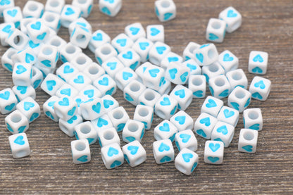 Aqua Blue Heart Beads, Cube Heart Beads, Square Heart Beads, Blue Heart Symbol Beads, Size 6mm #245