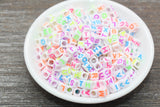 Multicolor Alphabet Letter Beads, White Beads with Mix Color Letters, Plastic Letter Beads, Acrylic Square Name Beads, Size 6mm #155