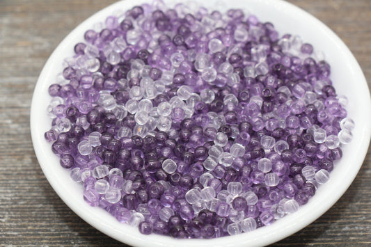 Transparent Glass Seed Beads, 4mm 6/0 Glass Round Seed Beads, Purple and White Trans Seed Beads, Rocailles Beads, Beading Supplies #2317