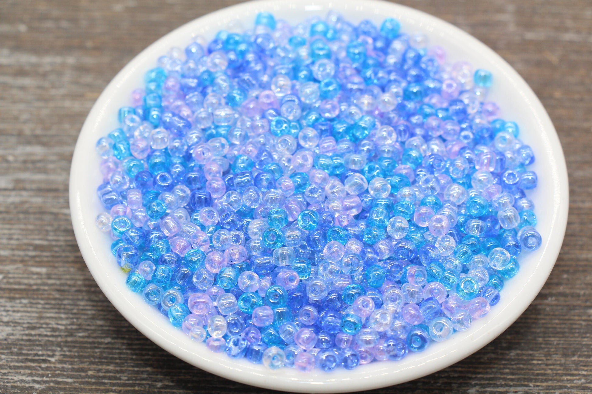 Transparent AB Glass Seed Beads, 4mm 6/0 Glass Beads, Blue, Pink, and White Iridescent Seed Beads, Rocailles Beads, Beading Supply #2318