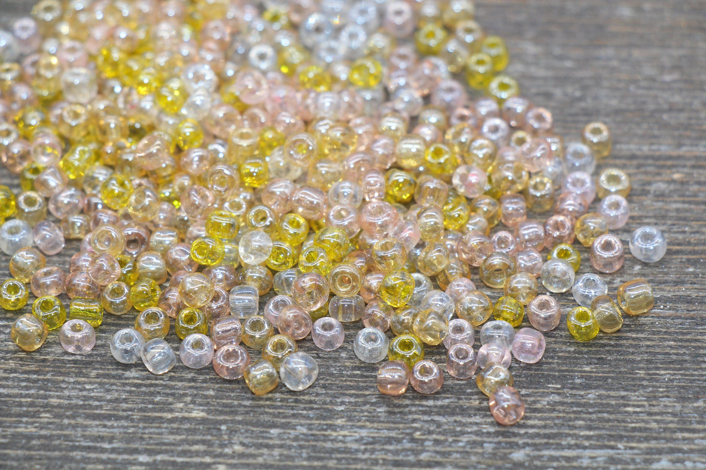 Transparent AB Glass Seed Beads, 4mm 6/0 Glass Beads, Yellow, Pink, and White Iridescent Seed Beads, Rocailles Beads, Beading Supply #2319