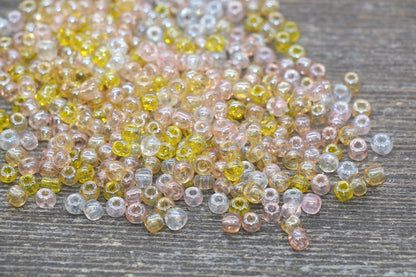 Transparent AB Glass Seed Beads, 4mm 6/0 Glass Beads, Yellow, Pink, and White Iridescent Seed Beads, Rocailles Beads, Beading Supply #2319