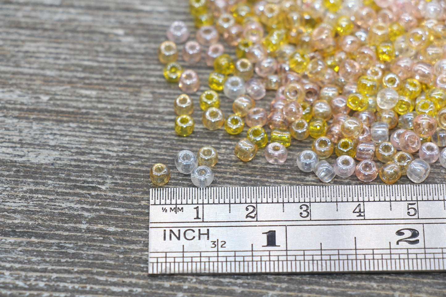 Transparent AB Glass Seed Beads, 4mm 6/0 Glass Beads, Yellow, Pink, and White Iridescent Seed Beads, Rocailles Beads, Beading Supply #2319