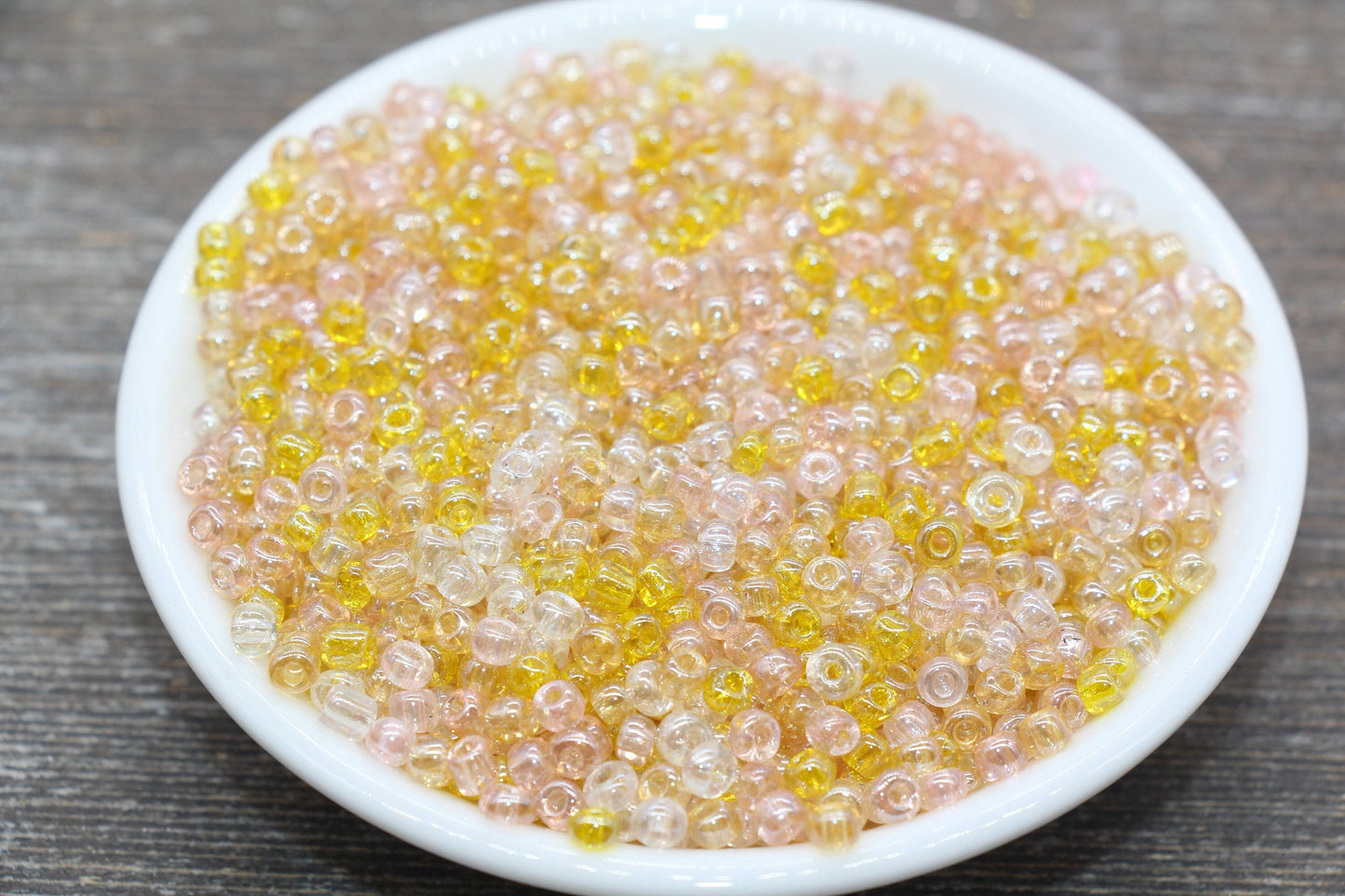 Transparent AB Glass Seed Beads, 4mm 6/0 Glass Beads, Yellow, Pink, and White Iridescent Seed Beads, Rocailles Beads, Beading Supply #2319