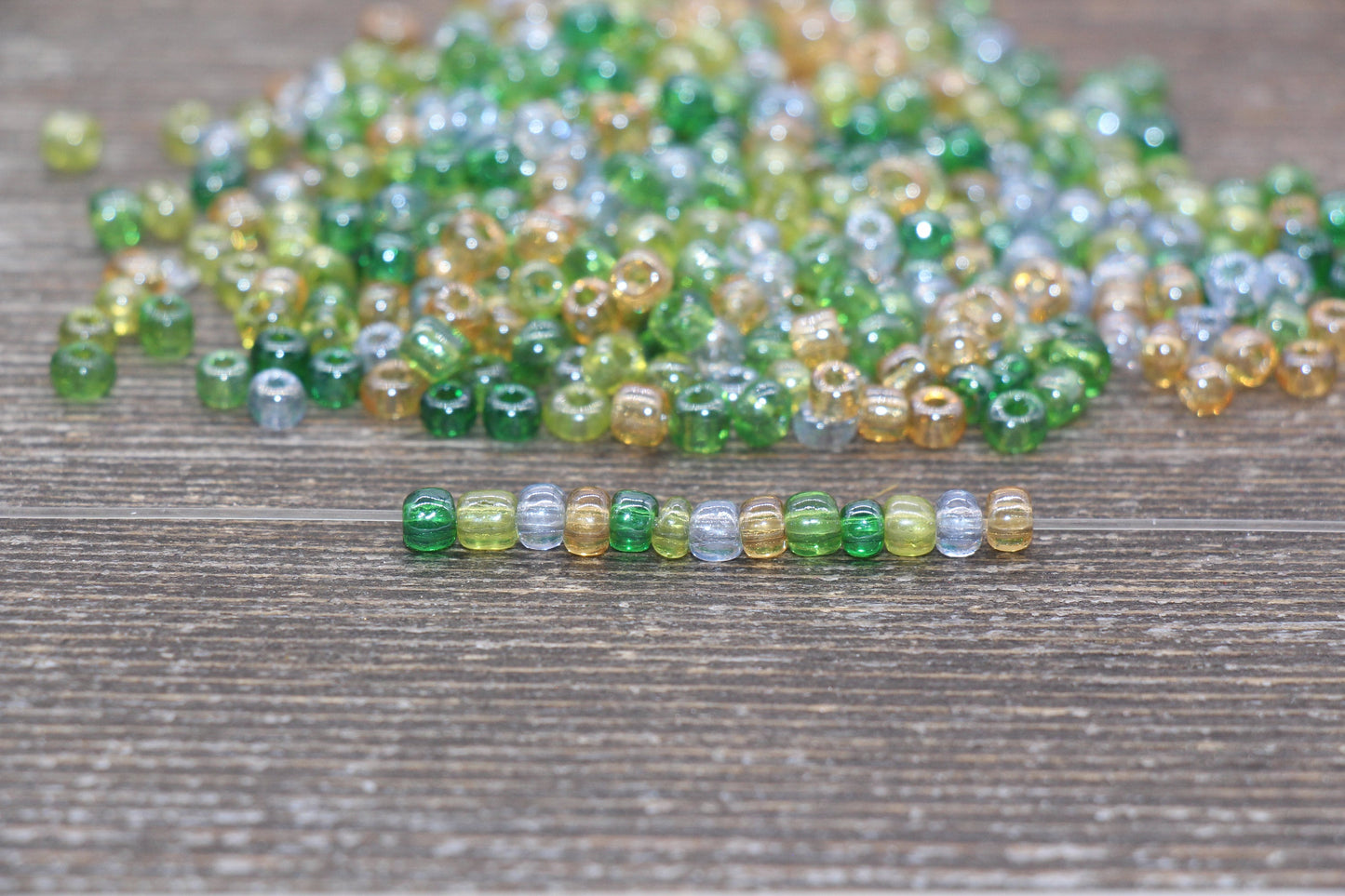 Transparent AB Glass Seed Beads, 4mm 6/0 Glass Beads, Peach, Green, and White Iridescent Seed Beads, Rocailles Beads, Beading Supply #2321