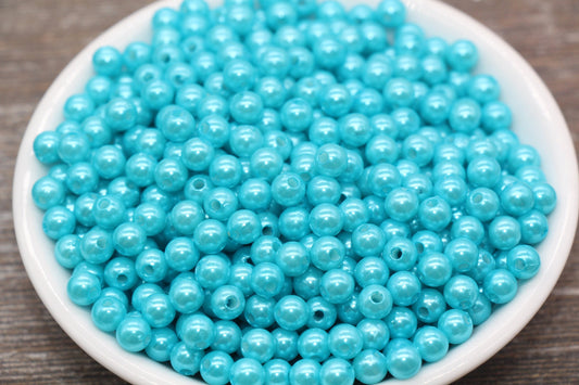 6mm Blue Faux Pearl Beads, Faux Pearl Gumball Beads, Imitation Pearl Beads, Chunky Beads, Smooth Plastic Round Beads #2244