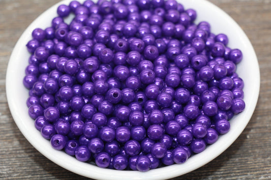 6mm Purple Faux Pearl Beads, Faux Pearl Gumball Beads, Imitation Pearl Beads, Chunky Beads, Smooth Plastic Round Beads #2246