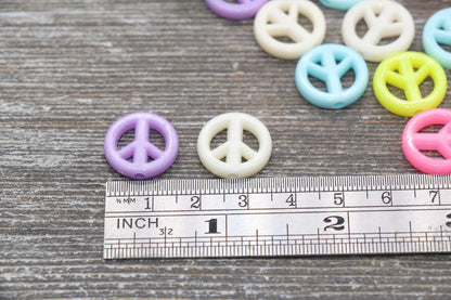 Multicolored Peace Symbol Beads, Rainbow Acrylic Peace Beads, Round Peace Beads, Round Symbol Beads, Jewelry Making #1138