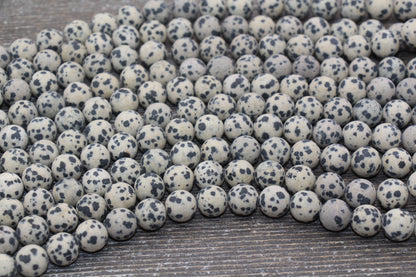 Matte Dalmatian Jasper Beads, Frosted Black Spotted Dot Gemstone Round Beads, Size 4mm 6mm 8mm 10mm 12mm #244