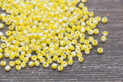 Striped Glass Seed Beads, 4mm 6/0 Glass Round Seed Beads, Yellow and White Striped Glass Seed Beads, Rocailles Beads, Beading Supplies #2341