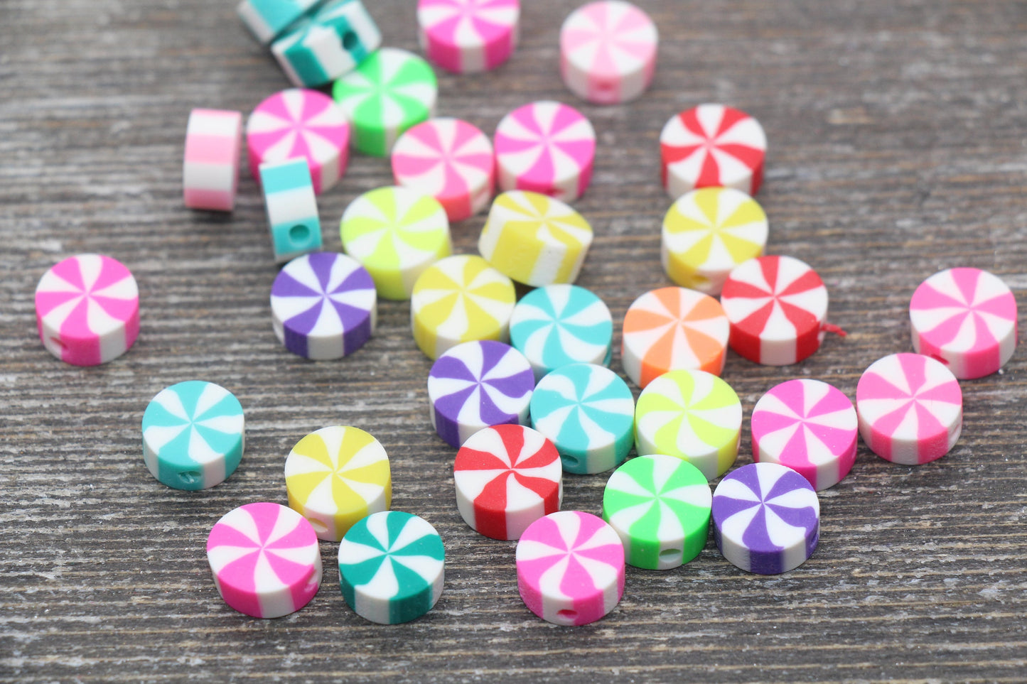 Swirl Peppermint Clay Beads, Multicolor Candy Clay Beads, Assorted Polymer Clay Beads, Clay Jewelry Beads #95