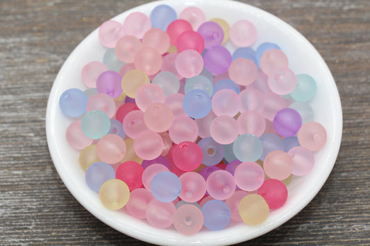 10mm Matte Translucent Multicolored Gumball Beads, Round Acrylic Loose Beads, Frosted Bubblegum Beads, Round Chunky Beads Beads #2343