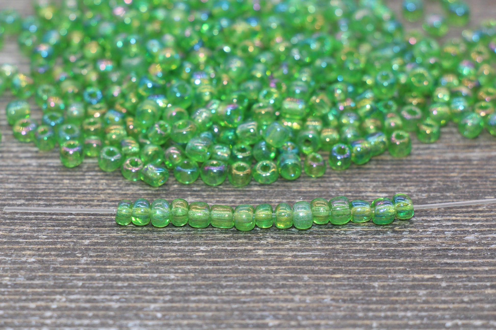 Green Transparent AB Glass Seed Beads, 4mm 6/0 Glass Round Beads, Rainbow Trans Seed Beads, Rocailles Beads, Beading Supplies #2253