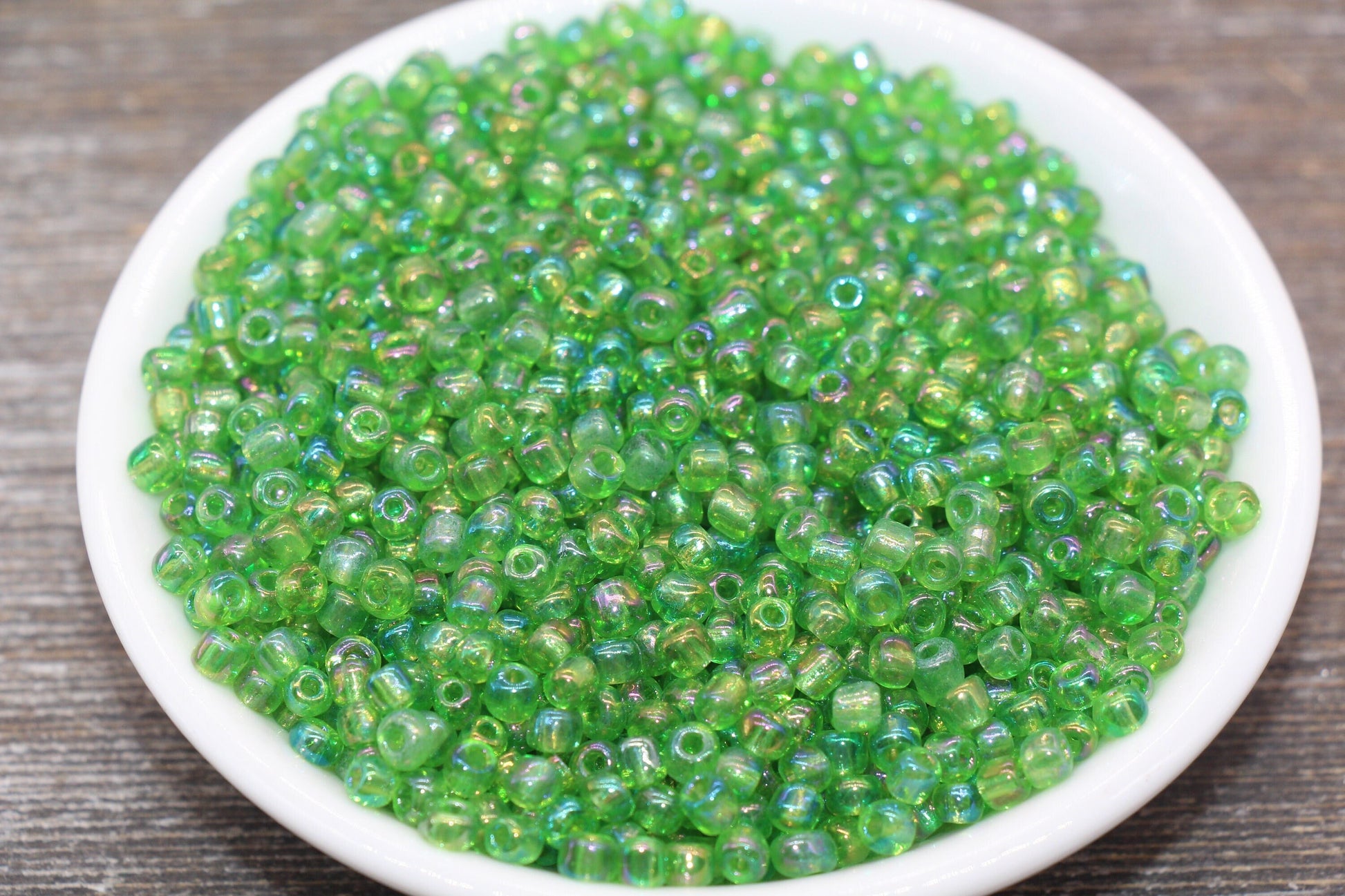 Green Transparent AB Glass Seed Beads, 4mm 6/0 Glass Round Beads, Rainbow Trans Seed Beads, Rocailles Beads, Beading Supplies #2253
