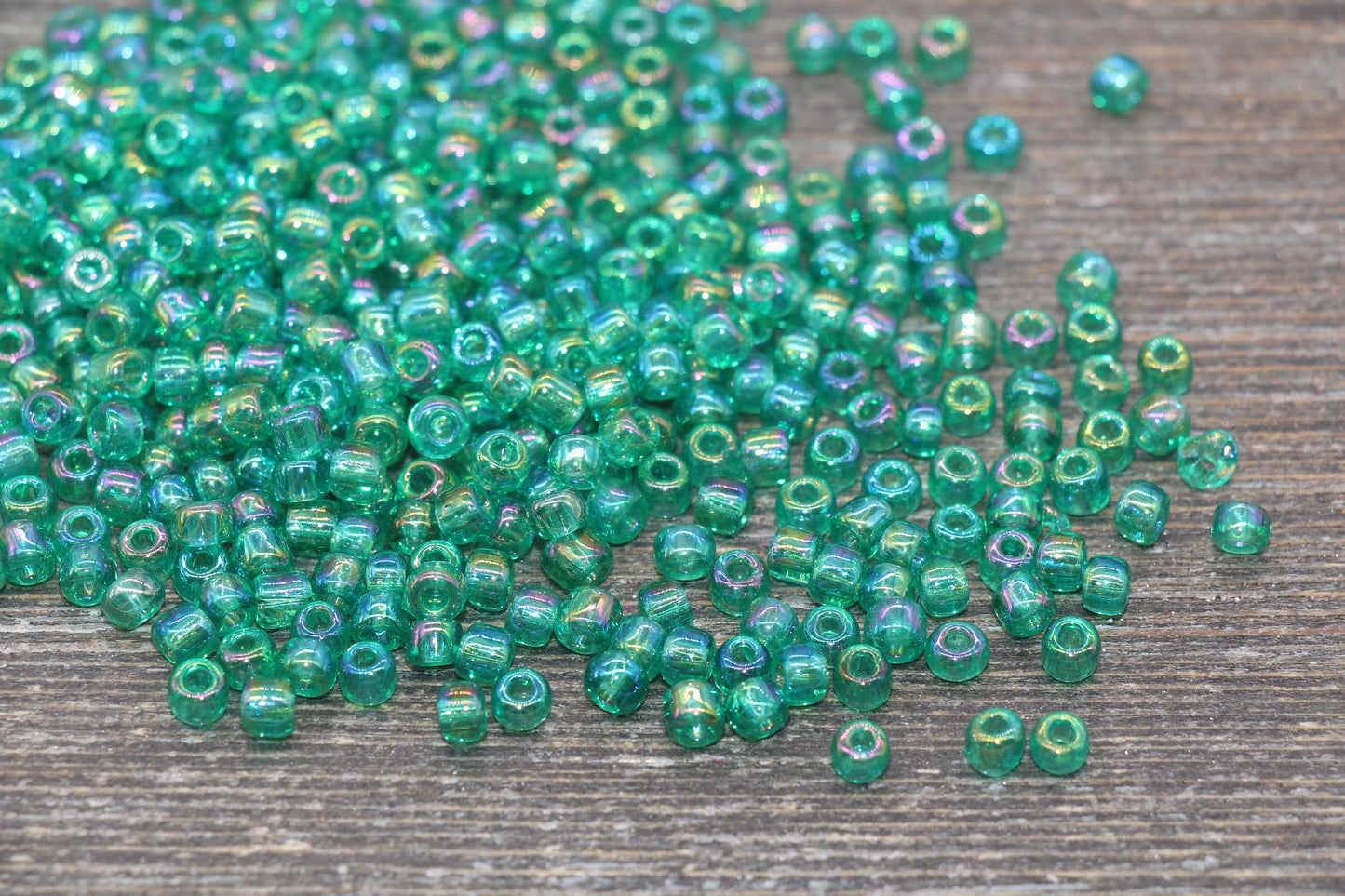 Green Transparent AB Glass Seed Beads, 4mm 6/0 Glass Round Beads, Rainbow Trans Seed Beads, Rocailles Beads, Beading Supplies #2254