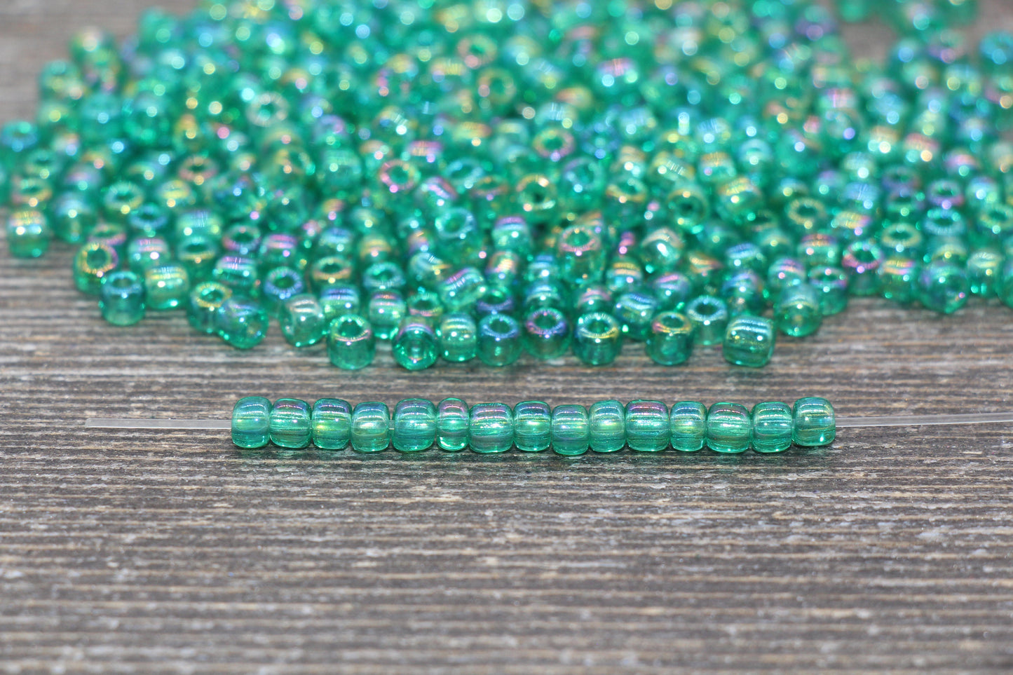 Green Transparent AB Glass Seed Beads, 4mm 6/0 Glass Round Beads, Rainbow Trans Seed Beads, Rocailles Beads, Beading Supplies #2254