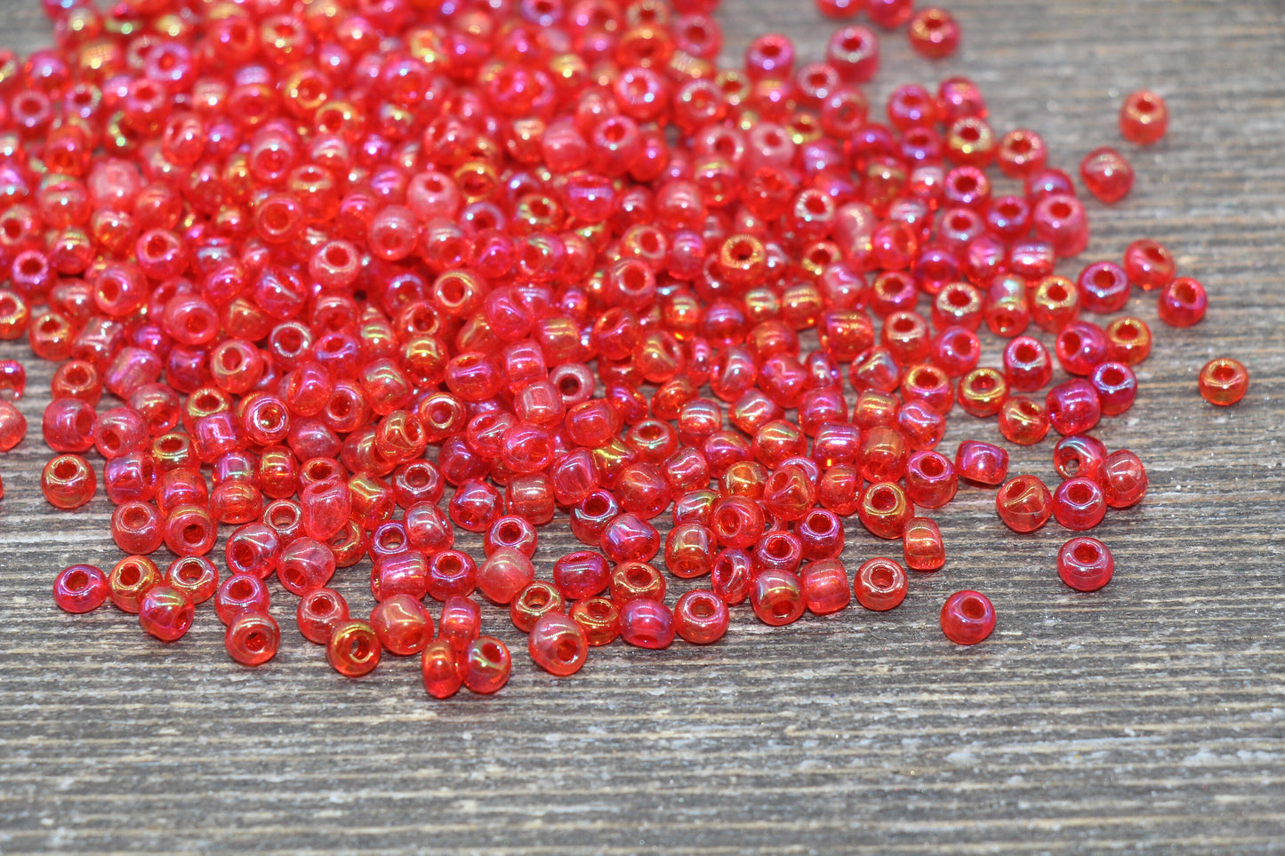 Transparent Iridescent Glass Seed Beads, 4mm 6/0 Glass Round Seed Beads, Red AB Trans Seed Beads, Rocailles Beads, Beading Supplies #1146