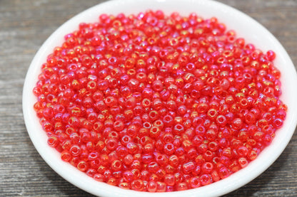 Transparent Iridescent Glass Seed Beads, 4mm 6/0 Glass Round Seed Beads, Red AB Trans Seed Beads, Rocailles Beads, Beading Supplies #1146