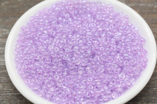 Glossy Transparent Glass Seed Beads, 4mm 6/0 Glass Round Seed Beads, Lavender Trans Seed Beads, Rocailles Beads, Beading Supplies #2258