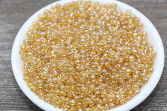 Glossy Transparent Glass Seed Beads, 4mm 6/0 Glass Round Seed Beads, Gold Trans Seed Beads, Rocailles Beads, Beading Supplies #1129