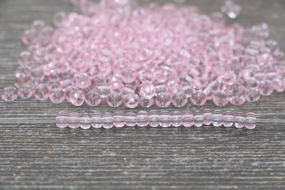 Transparent Glass Seed Beads, 4mm 6/0 Glass Round Seed Beads, Pink Trans Seed Beads, Rocailles Beads, Beading Supplies #2267