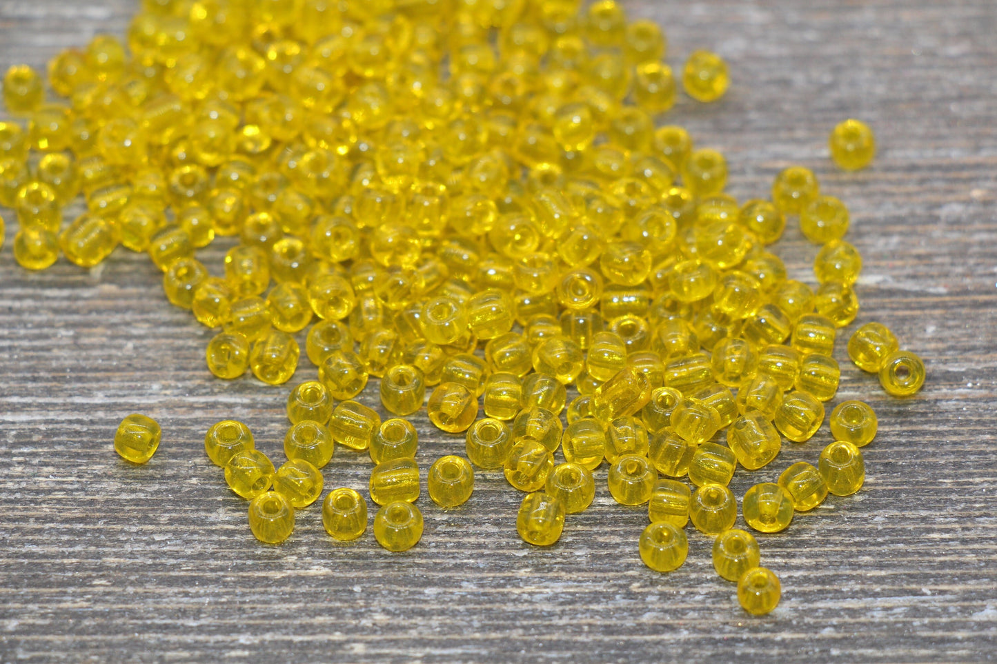 Transparent Glass Seed Beads, 4mm 6/0 Glass Round Seed Beads, Yellow Trans Seed Beads, Rocailles Beads, Beading Supplies #2268