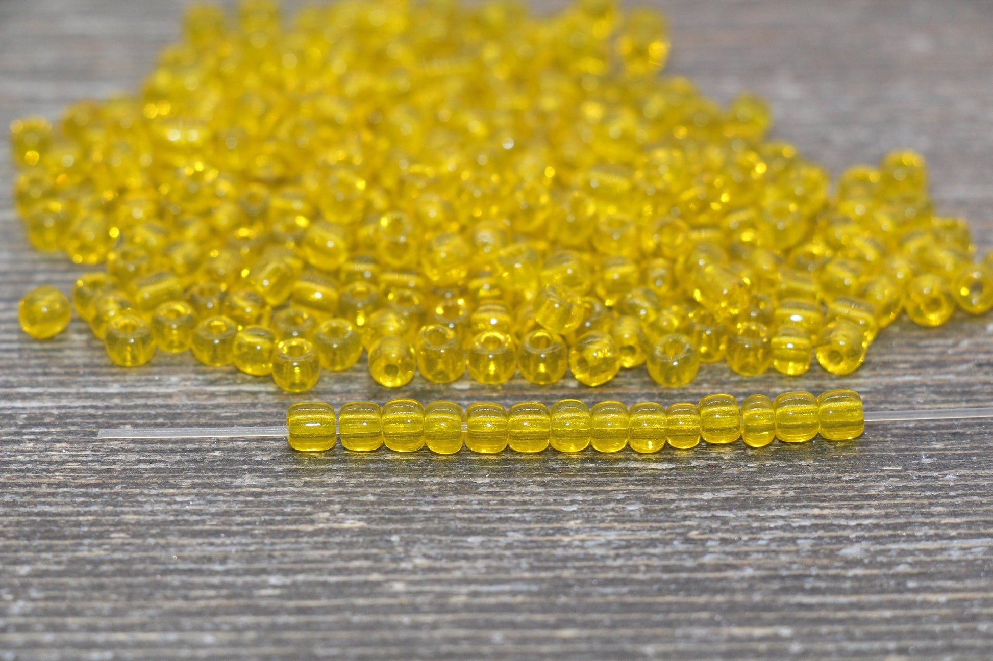 Transparent Glass Seed Beads, 4mm 6/0 Glass Round Seed Beads, Yellow Trans Seed Beads, Rocailles Beads, Beading Supplies #2268