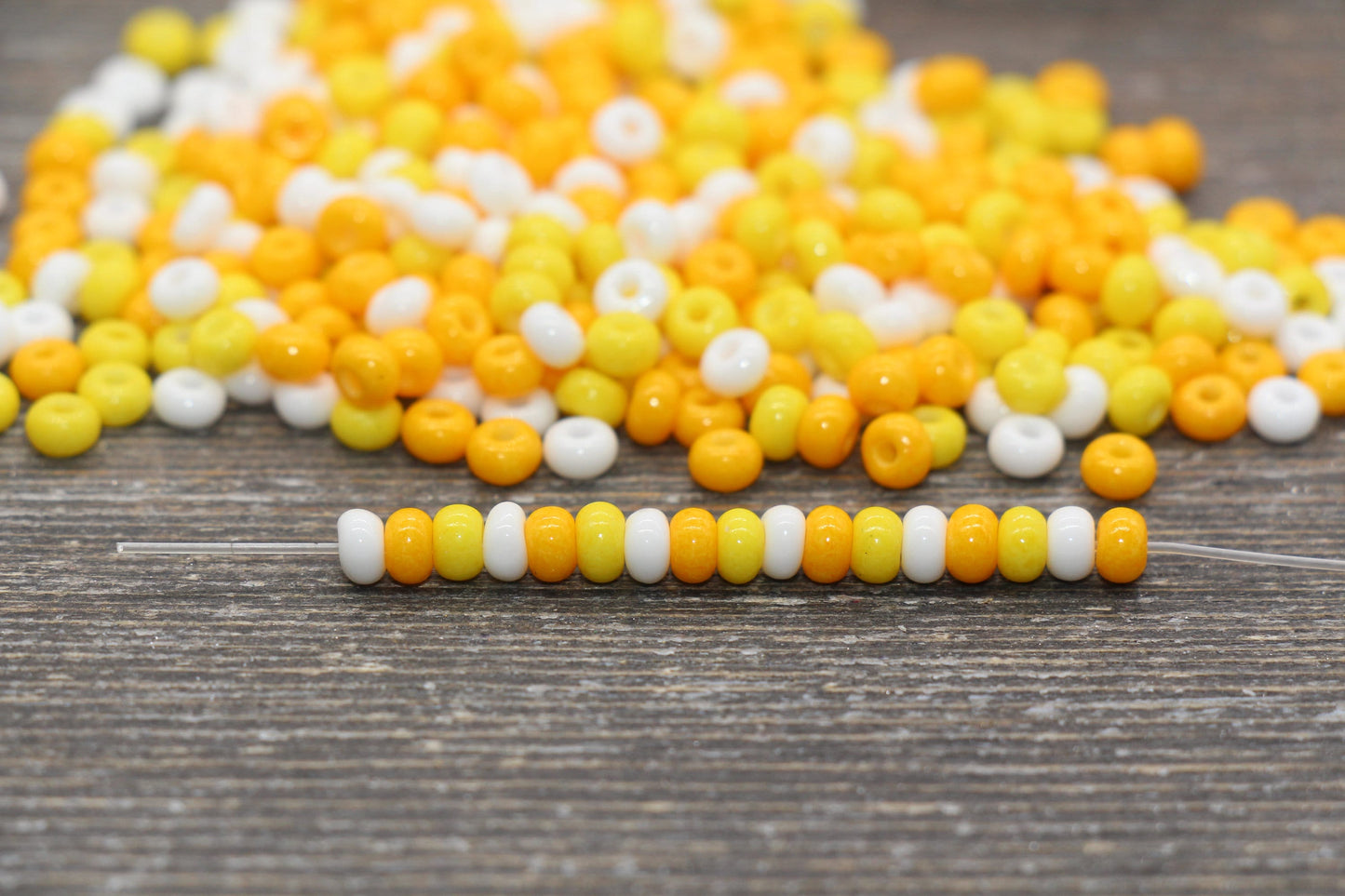 Glass Seed Beads, 4mm 6/0 Glass Round Seed Beads, Yellow, Orange, and White Mix Opaque Seed Beads, Rocailles Beads, Beading Supplies #2277