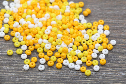 Glass Seed Beads, 4mm 6/0 Glass Round Seed Beads, Yellow, Orange, and White Mix Opaque Seed Beads, Rocailles Beads, Beading Supplies #2277