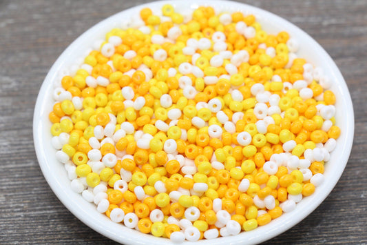 Glass Seed Beads, 4mm 6/0 Glass Round Seed Beads, Yellow, Orange, and White Mix Opaque Seed Beads, Rocailles Beads, Beading Supplies #2277