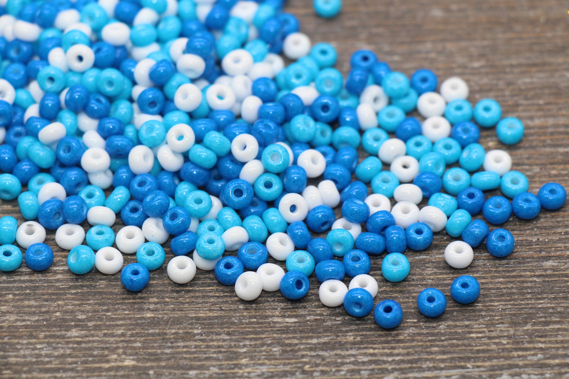 Glass Seed Beads, 4mm 6/0 Glass Round Seed Beads, Blue and White Mix Opaque Seed Beads, Rocailles Beads, Beading Supplies #2278