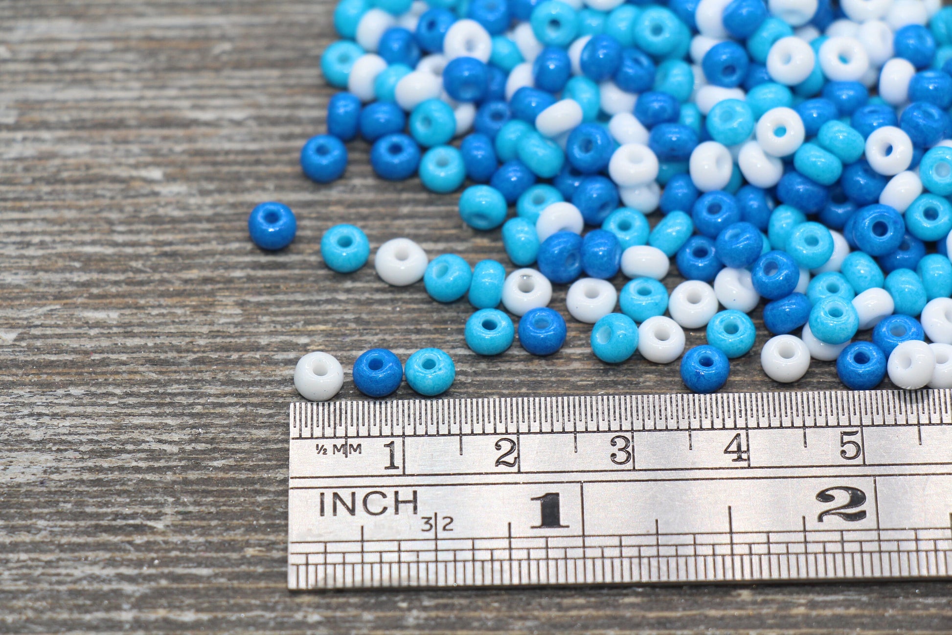 Glass Seed Beads, 4mm 6/0 Glass Round Seed Beads, Blue and White Mix Opaque Seed Beads, Rocailles Beads, Beading Supplies #2278