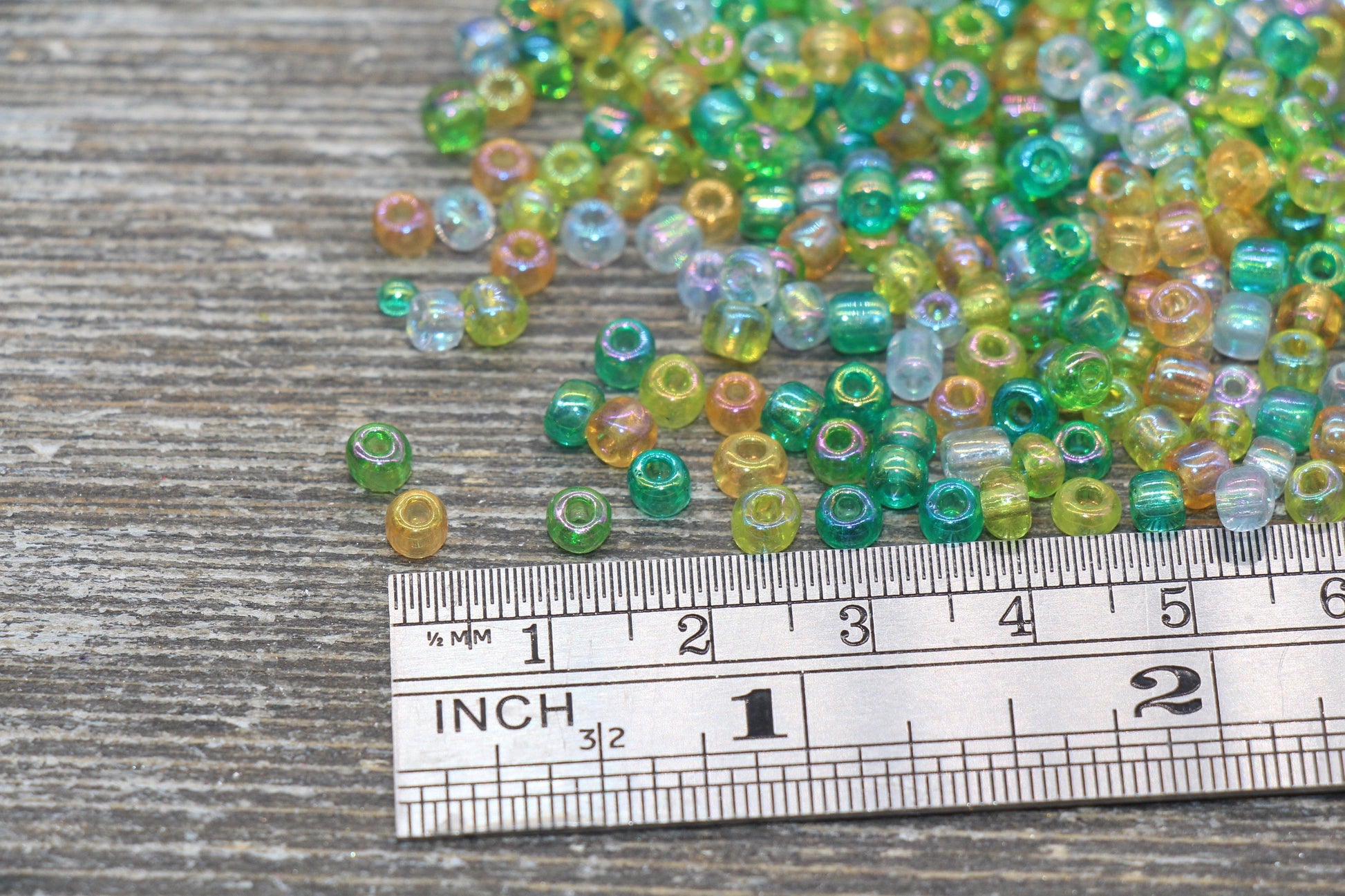 Transparent AB Glass Seed Beads, 4mm 6/0 Glass Beads, Green, Blue, and Orange Iridescent Seed Beads, Rocailles Beads, Beading Supply #2292