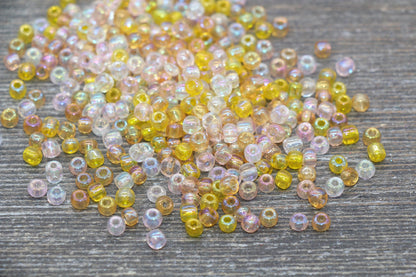 Transparent AB Glass Seed Beads, 4mm 6/0 Glass Beads, White, Pink, and Orange Iridescent Seed Beads, Rocailles Beads, Beading Supply #2293