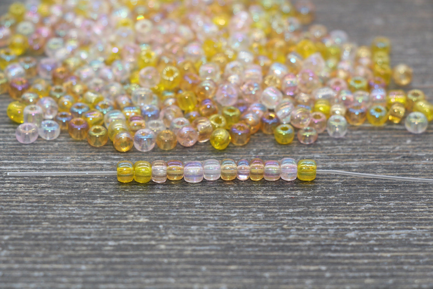 Transparent AB Glass Seed Beads, 4mm 6/0 Glass Beads, White, Pink, and Orange Iridescent Seed Beads, Rocailles Beads, Beading Supply #2293