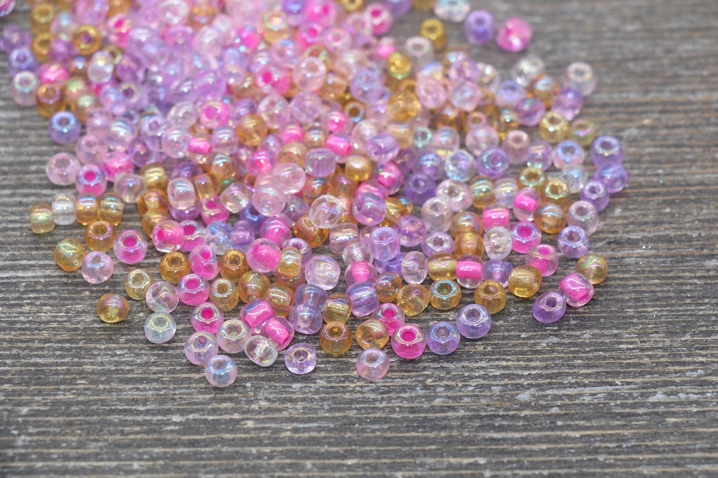 Transparent AB Glass Seed Beads, 4mm 6/0 Glass Beads, Lilac, Pink, and Orange Iridescent Seed Beads, Rocailles Beads, Beading Supply #2294