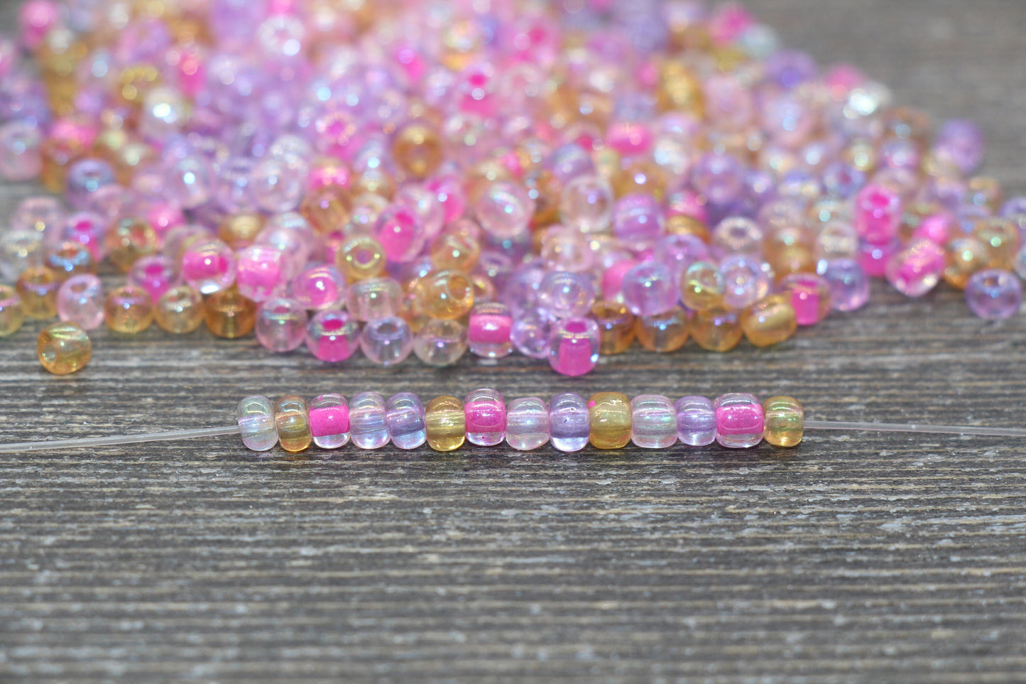 Transparent AB Glass Seed Beads, 4mm 6/0 Glass Beads, Lilac, Pink, and Orange Iridescent Seed Beads, Rocailles Beads, Beading Supply #2294