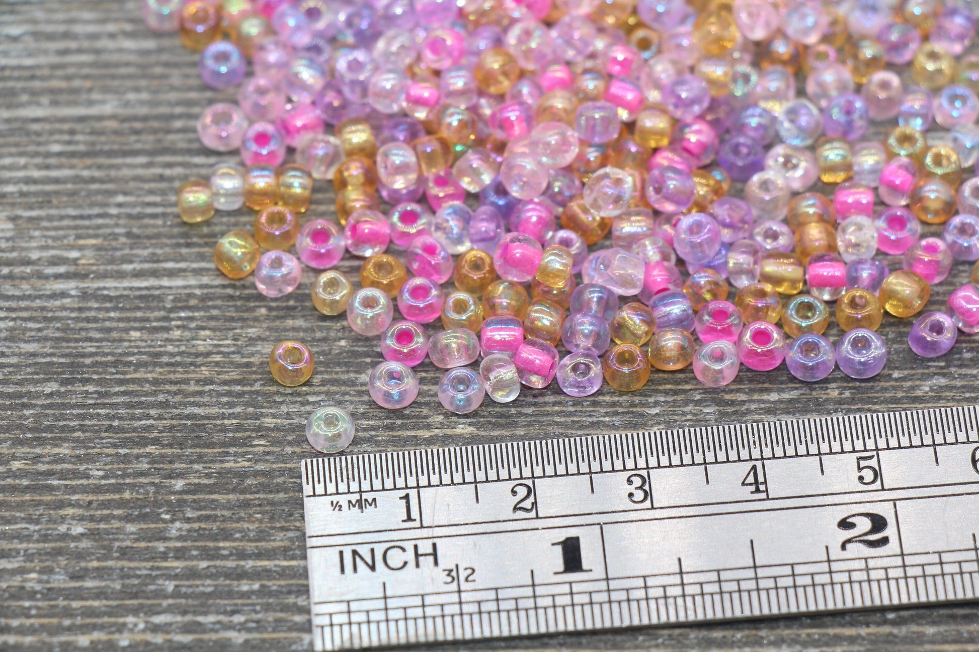 Transparent AB Glass Seed Beads, 4mm 6/0 Glass Beads, Lilac, Pink, and Orange Iridescent Seed Beads, Rocailles Beads, Beading Supply #2294