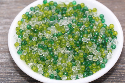 Transparent Glass Seed Beads, 4mm 6/0 Glass Round Seed Beads, Green and White Trans Seed Beads, Rocailles Beads, Beading Supplies #2296