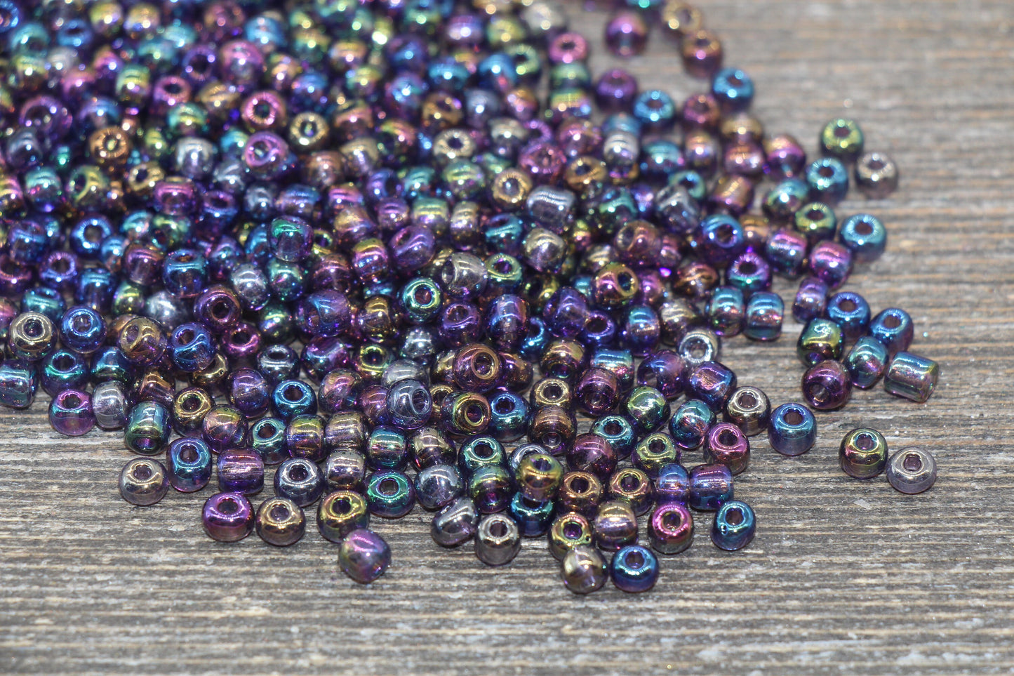 Electroplate Glass Seed Beads, 4mm 6/0 Glass Beads, Multicolor Translucent Iridescent Seed Beads, Rocailles Beads, Beading Supply #2297