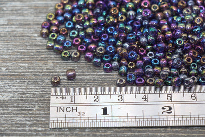 Electroplate Glass Seed Beads, 4mm 6/0 Glass Beads, Multicolor Translucent Iridescent Seed Beads, Rocailles Beads, Beading Supply #2297