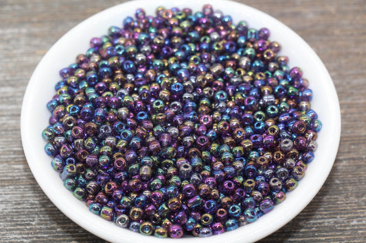 Electroplate Glass Seed Beads, 4mm 6/0 Glass Beads, Multicolor Translucent Iridescent Seed Beads, Rocailles Beads, Beading Supply #2297