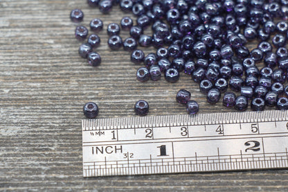 Glossy Dark Purple Glass Seed Beads, 4mm 6/0 Glass Beads, Rocailles Beads, Beading Supply #2298