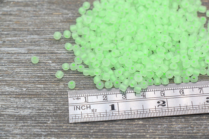 GLOW Matte Glass Beads, 4mm 6/0 Glass Beads, Glow in Dark Frosted Light Green Seed Beads, Rocailles Beads, Beading Supplies #2311