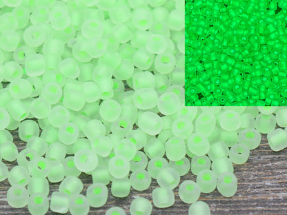 GLOW Matte Glass Beads, 4mm 6/0 Glass Beads, Glow in Dark Frosted Light Green Seed Beads, Rocailles Beads, Beading Supplies #2311